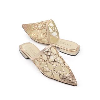  Women Crystal Embellished Satin Gold Sandals