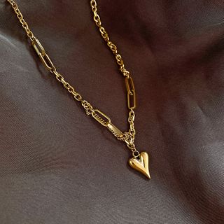 Women Peach Heart Steel Necklace
