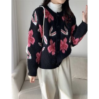 Retro flower Knitted Cardigan