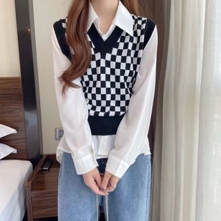 Retro checkerboard sweater vest