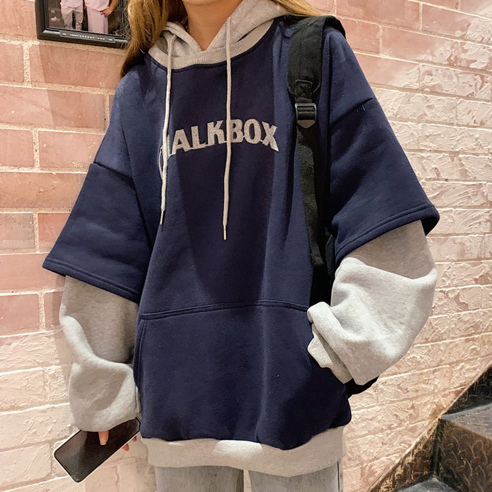 Best Mock two piece hoodie with lettering Flash Sale Online