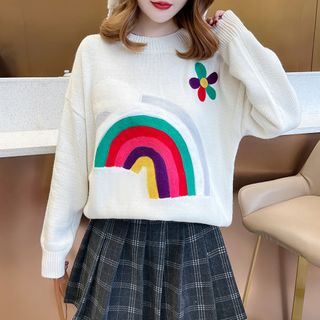 Rainbow Flower Embroidered Sweater