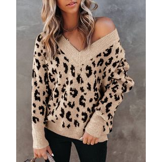 Off Shoulder leopard print Sweater