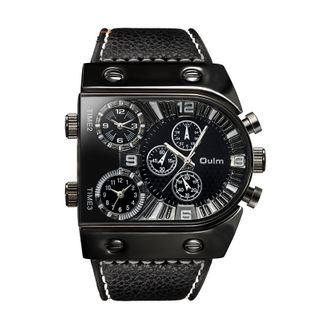 OULM Multi-Time Zone Leather Watch