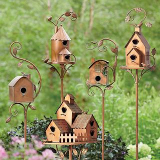 Metal Bird House Garden Decoration Set