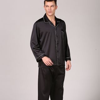 Mens Summer Silk Pajamas Sleepwear Set