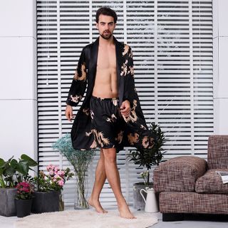 Mens 2 Pcs Silk Bathrobe & Shorts