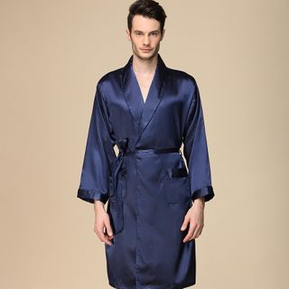 Mens Summer Plus Size Ice Silk Bathrobe