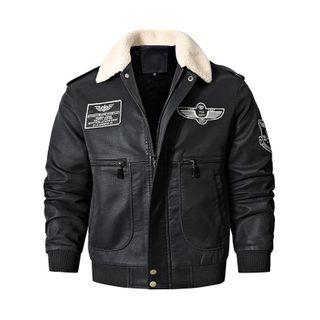 Mens Vintage Faux Leather Collar Pilot Jacket