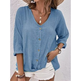 Women V-neck Pullover Loose-Fitting Top