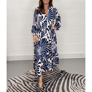 Women Printed Button Up Maxi Dress