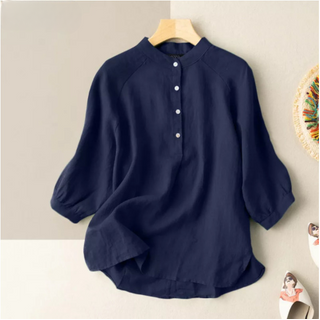 Women Loose 3/4 Sleeve Button Shirt