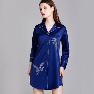 Summer Silk Shirt Dress Female Pajamas