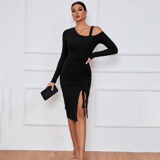 Womens Off-Shoulder Slit Dress