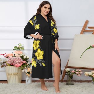 Plus Size Luxury Ice Silk Nightgown Bathrobe