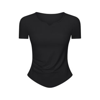 V-neck Short-Sleeved Pleated Yoga T-shirt