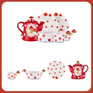 6 Pcs Ceramic Mushroom Tableware Teapot Set