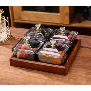 4 Grids Transparent Bowl with Wooden Tray