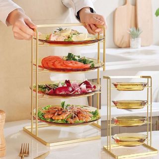 4 Layer Kitchen Food Rack with 4 Dishes