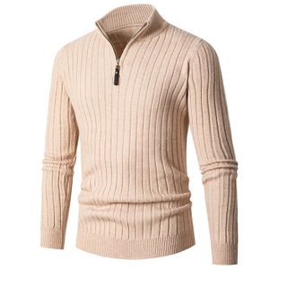 Mens Half Turtleneck Striped Jacquard Sweater