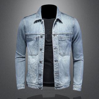 Mens Light Cashew Printed Denim Jacket