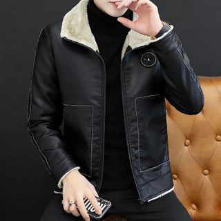 Mens Plush Thickened Leather Jacket