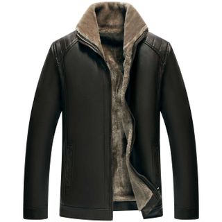 Mens Plus Velvet Leather Winter Jacket