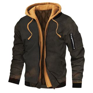 Mens Thick Solid Color Hooded Jacket