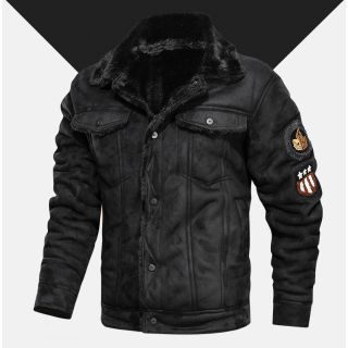 Mens Fur and Leather Thickened Flight Jacket