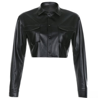 Womens Cardigan Buttoned Leather Jacket