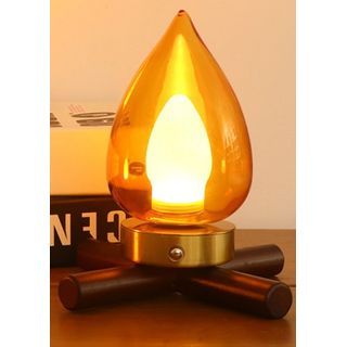 Retro Burning Flame Glass Fire Wooden Charging Lamp