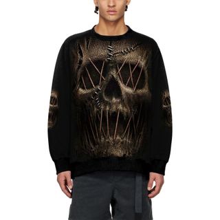 Spiral Thread Scare Hooded Sweater Black Gothic