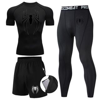 3 Pcs Spiderman Short Sleeves Gym Compression T-shirt Set