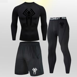 3 Pcs Mens Spider Summer Compression Sportswear Set