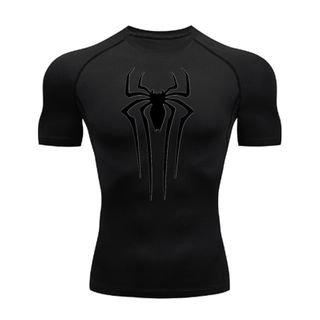 Mens 3D Spiderman Short Sleeves Gym Compression T-Shirt