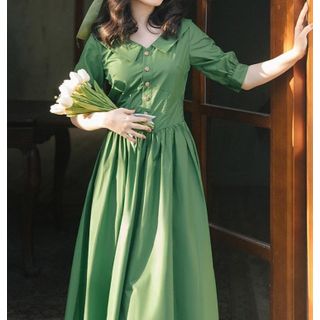 Summer Retro French Green Maxi Dress