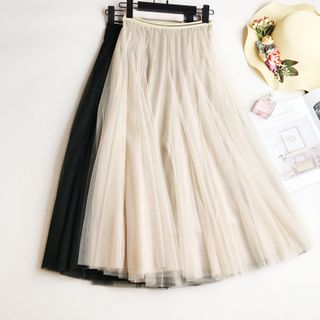 Korean Elastic Mid-Length Mesh Skirt