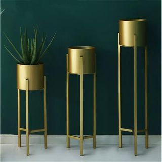 Metal Planter With Wooden Stand