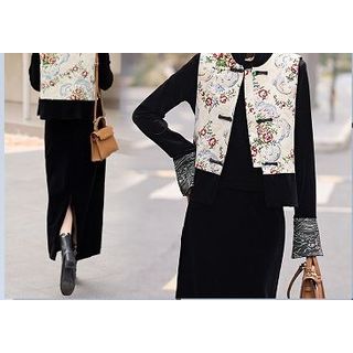 Spring Chinese Printed Velvet Lady Banquet Suit Skirt