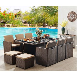 6 Seater High Backrest Rattan Chair Set